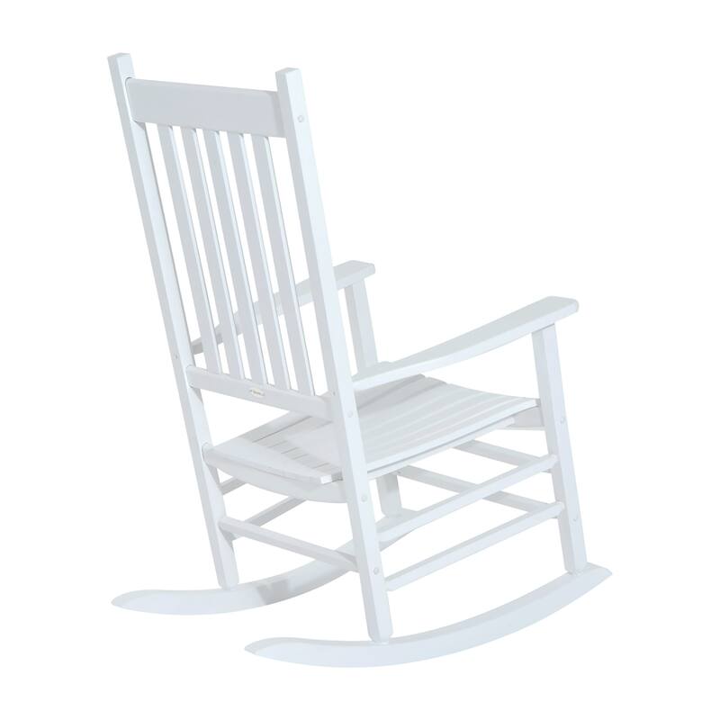 Outdoor Rocking Chair, Patio Wooden Rocking Chair with Smooth Armrests, High Back