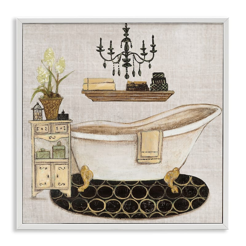Stupell Serene Vintage Bathtub Framed Giclee Art Design By Janet Tava - 24 x 24 - White