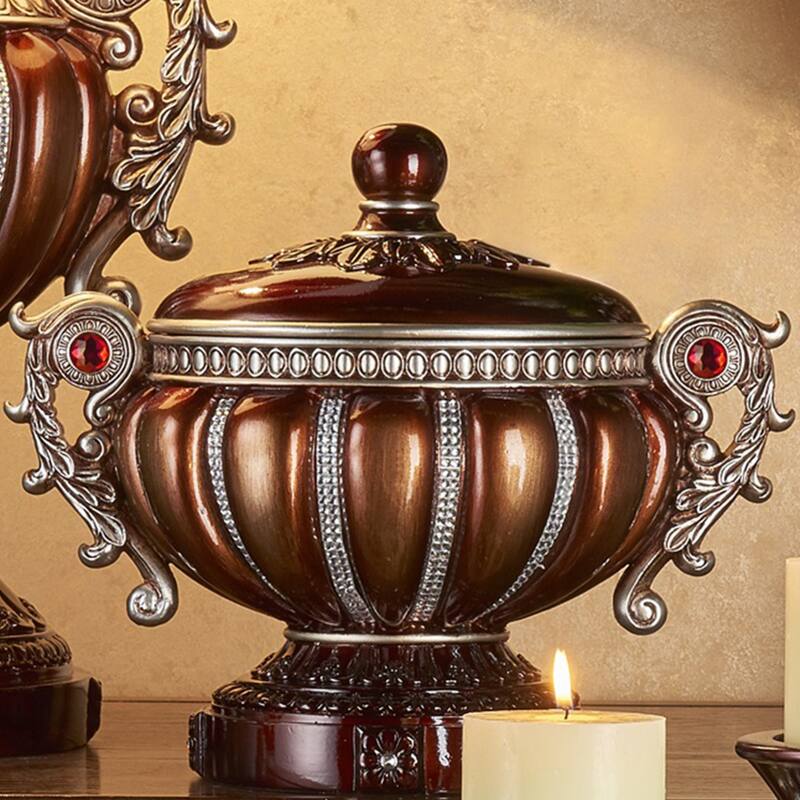 11.5" Tall" Delicata" Decorative Jewelry Box, Reddish Bronze with Silver Accents