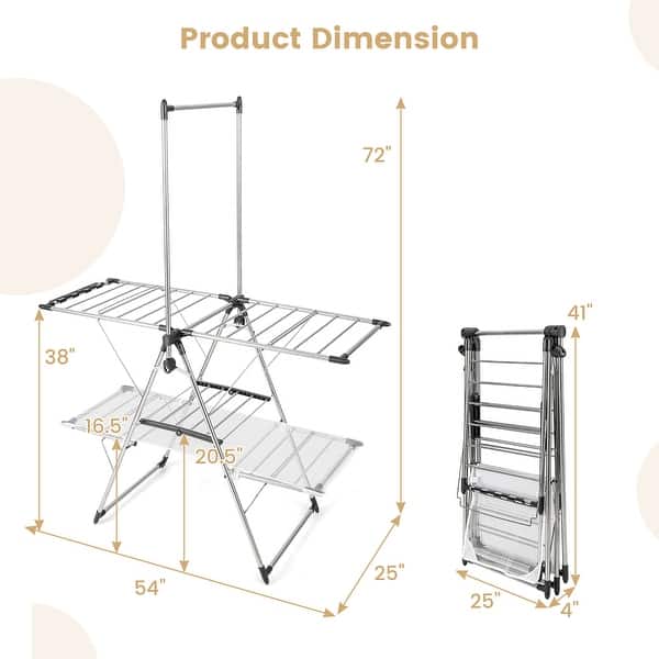 dimension image slide 1 of 2, Gymax 2-Tier Folding Clothes Drying Rack Laundry Drying Rack Laundry