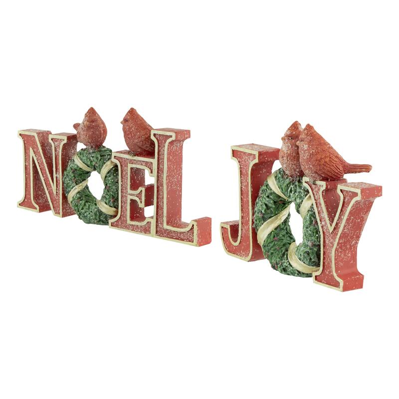 Cardinals on Wreaths "Joy" and "Noel" Christmas Display Signs - 10" - Set of 2