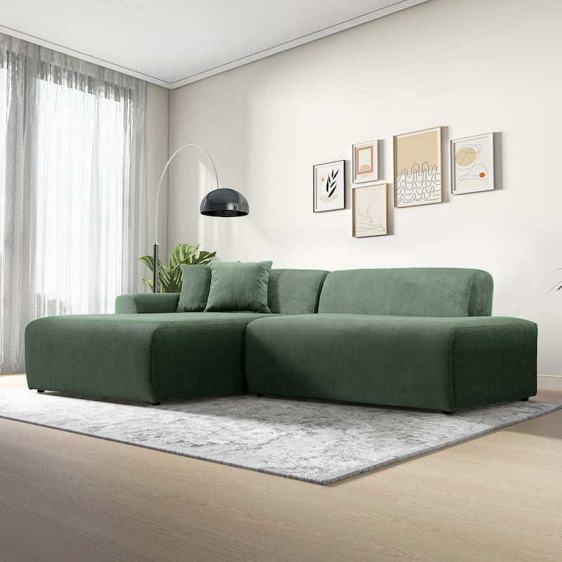 Daron Mid-Century Modern Sectional Corduroy Sofa