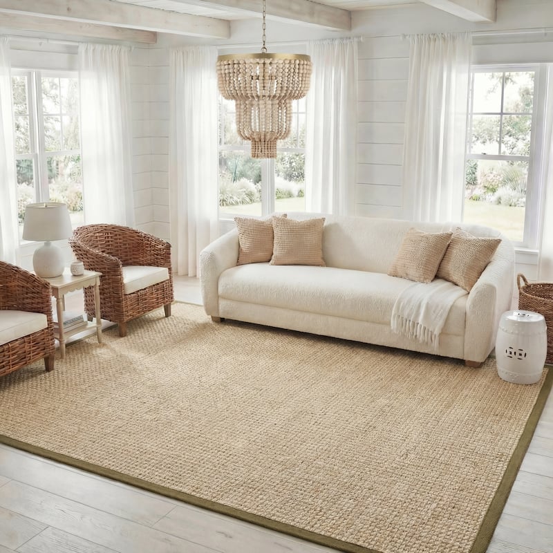 SAFAVIEH Natural Fiber Zymryd Basketweave Seagrass Rug - 8' x 10' - Natural/Olive
