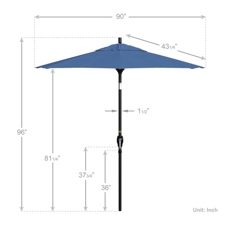 California Umbrella 75' Round Crank Lift Push Button Tilt Black Aluminum Patio Umbrella, Olefin