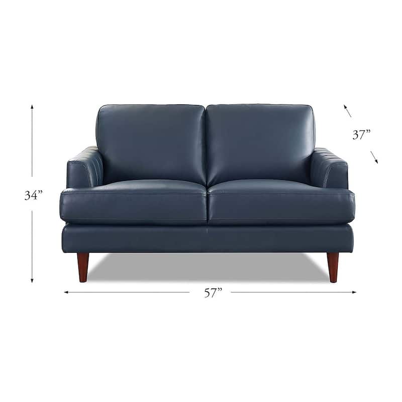 Ivy Living Cassia Top Grain Leather Loveseat with Feather Memory Foam and Springs