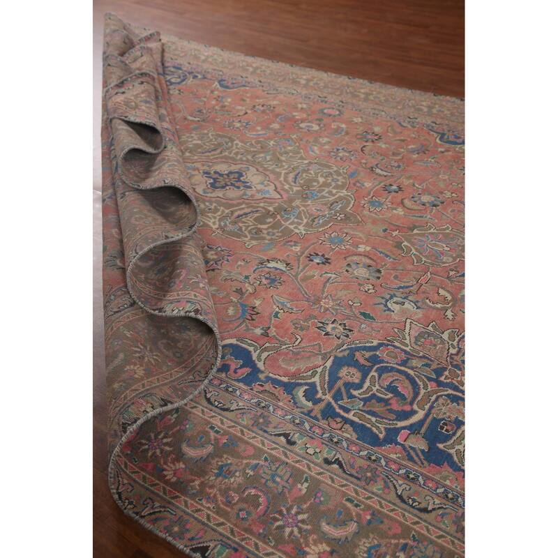 Traditional Mashad Persian Vintage Area Rug Hand-knotted Wool Carpet - 8'10" x 12'7"