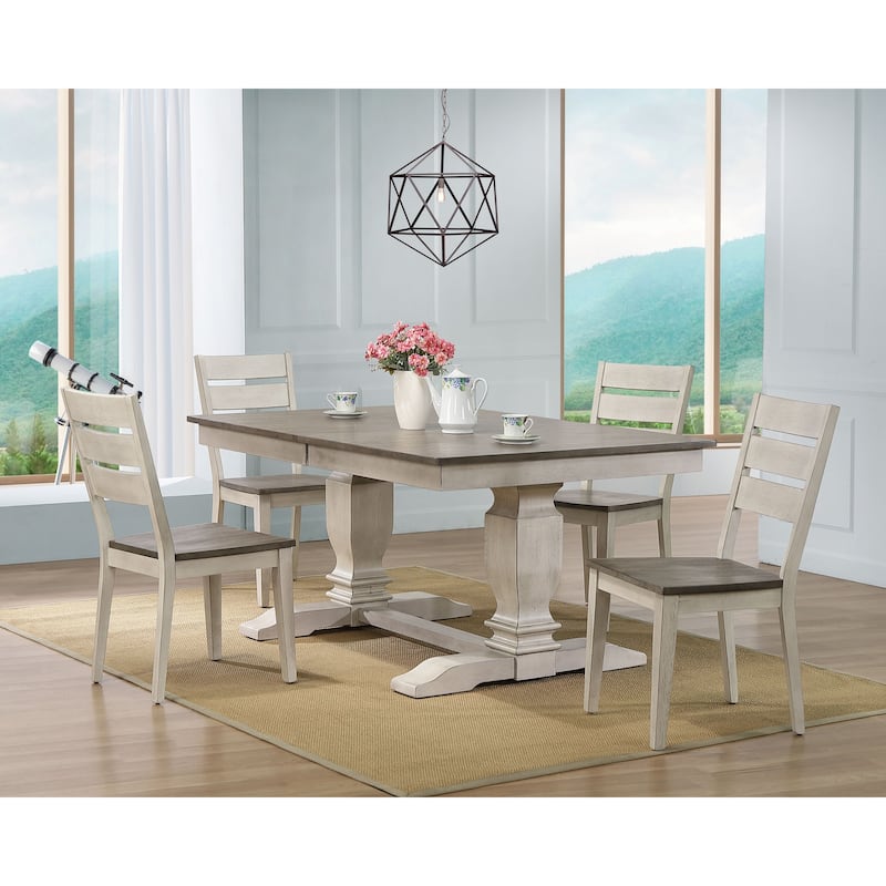 Double Transitional Pedestal Ladder Back Dinning Side chair Ash/ Stormy White 7- Piece Set