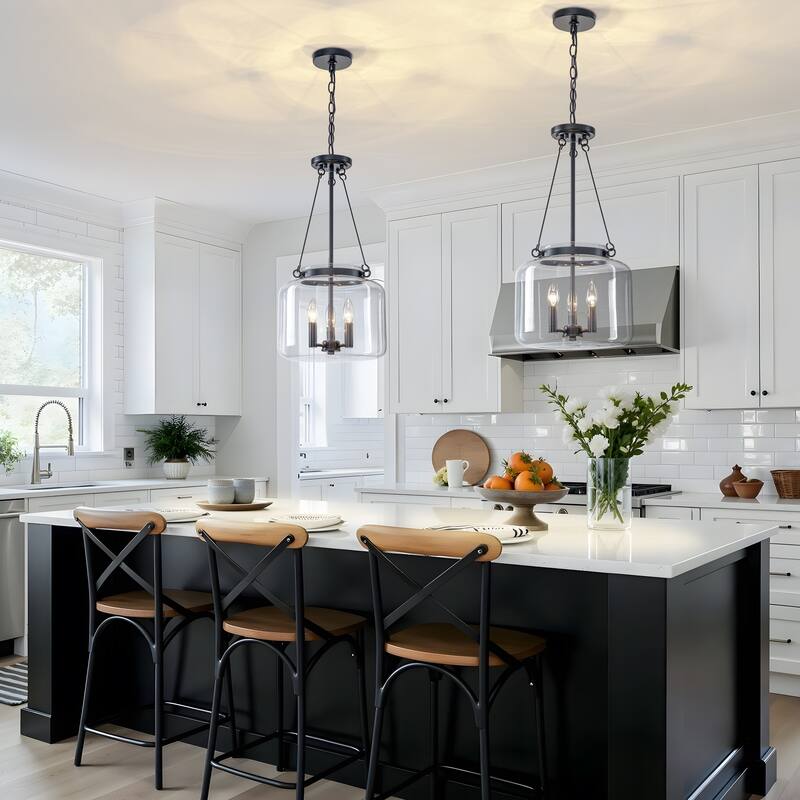 Starsky 3-Light Lantern Drum Chandelier with Thick Clear Glass Shade