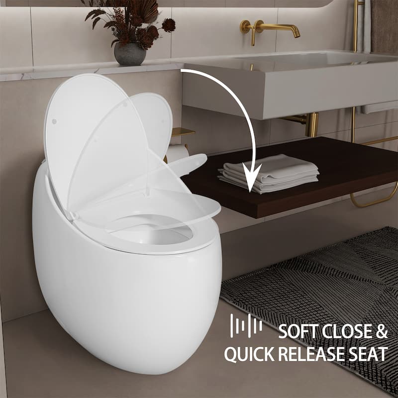 Glossy White 1-Piece Elongated Toilet