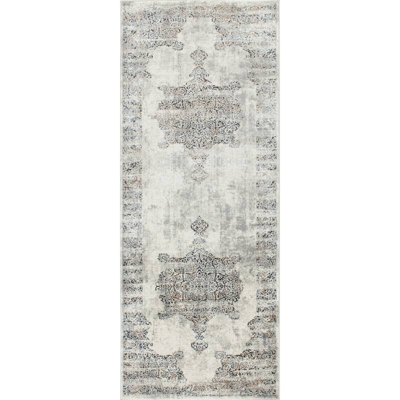 Omari Collection Grey/Blue Abstract Traditional Area Rug