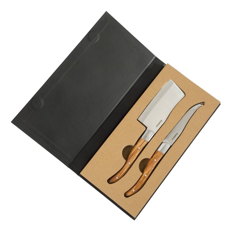 Bloomhouse 2-Piece German Steel Cheese Knife Set with Olive Wood Handles - Cheese Knives for Charcuterie & Entertaining