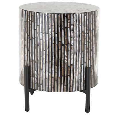 Mother of Pearl Shell Geometric Handmade Mosaic Inlay Accent Table with Black Metal Legs - Multi Colored - Roche River Decor