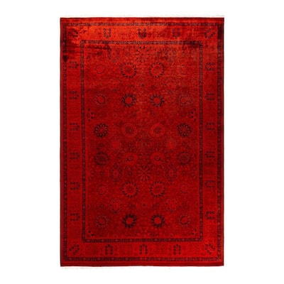 Overton Hand Knotted Wool Vintage Inspired Modern Contemporary Overdyed Orange Area Rug - 6' 1" x 9' 3"