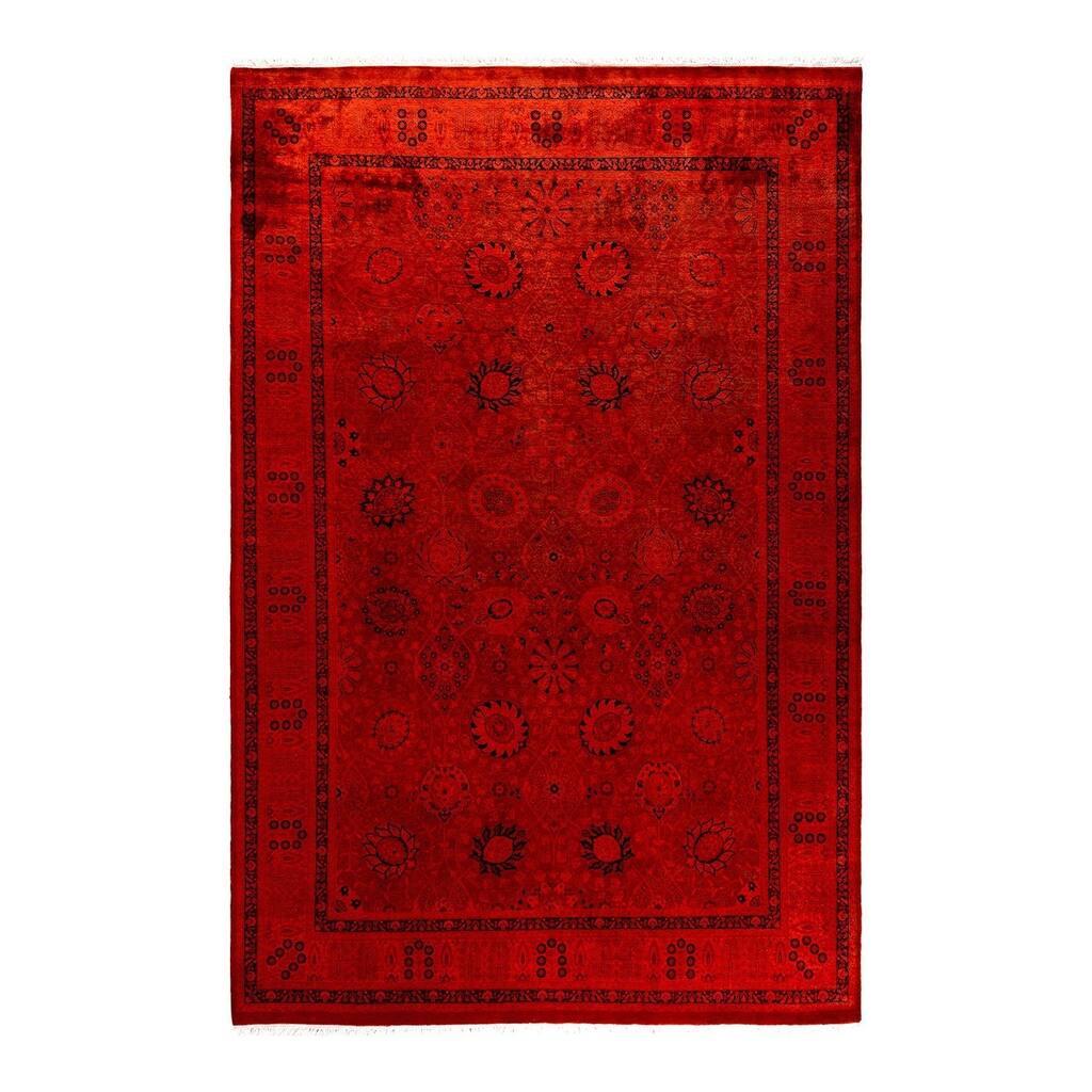 Overton Hand Knotted Wool Vintage Inspired Modern Contemporary Overdyed Orange Area Rug - 6' 1" x 9' 3"