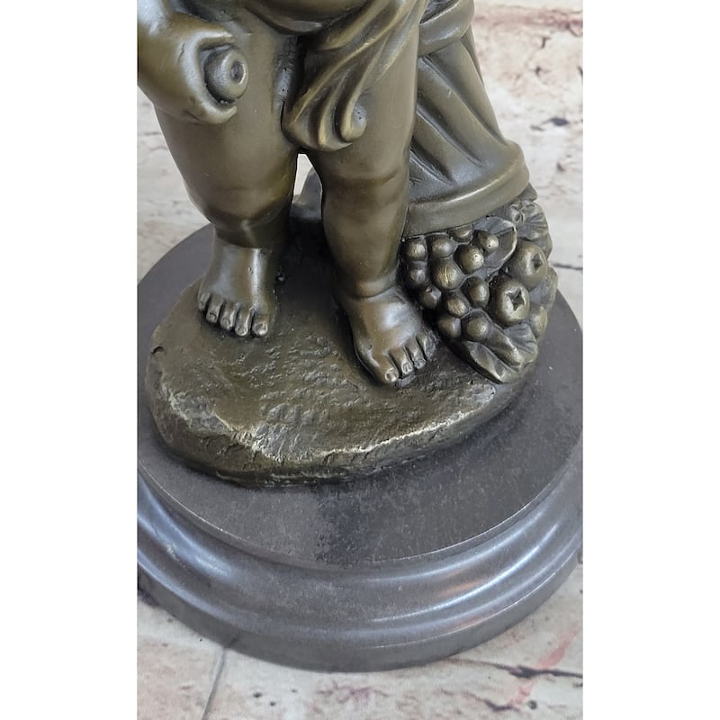 Angelic Young Boy Child Holding Apple Bronze Statue Sculpture Figure 14 Inches X 6 Inches