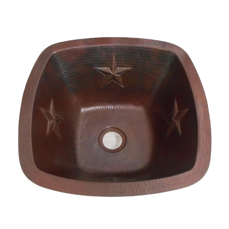 15" Square Copper Kitchen Bar Sink with TEXAS STARS by SimplyCopper - 15" x 15" x 7"