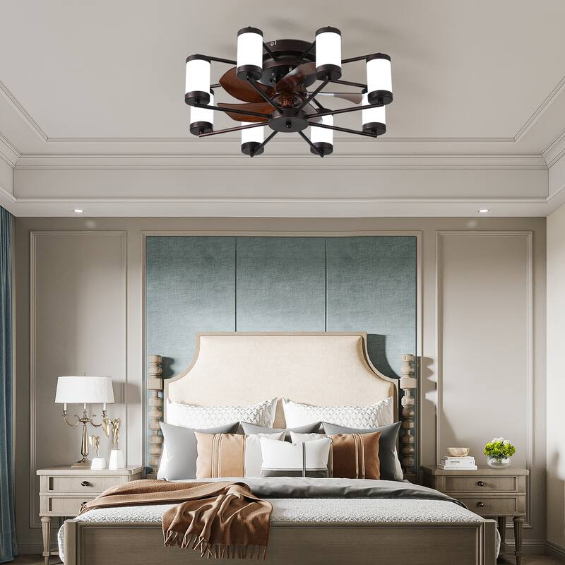 Modern Ceiling Fan Light with 5 Blades and Remote Control, Cylindrical Fixture for Bedroom and Living Room