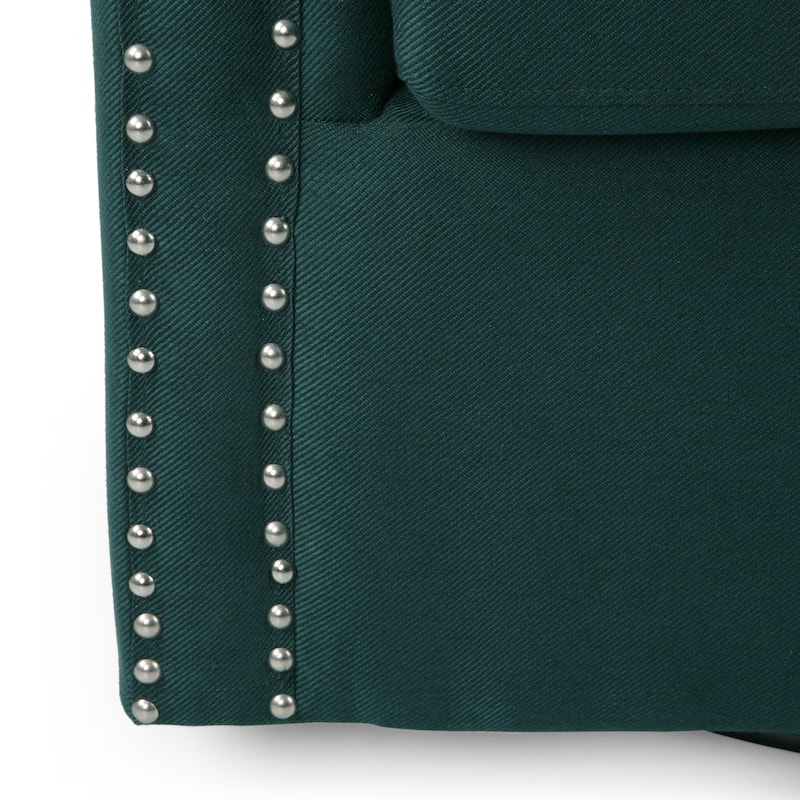 31.25" Upholstered Swivel Club Chair with Nailheads and Iron Legs for Living Room