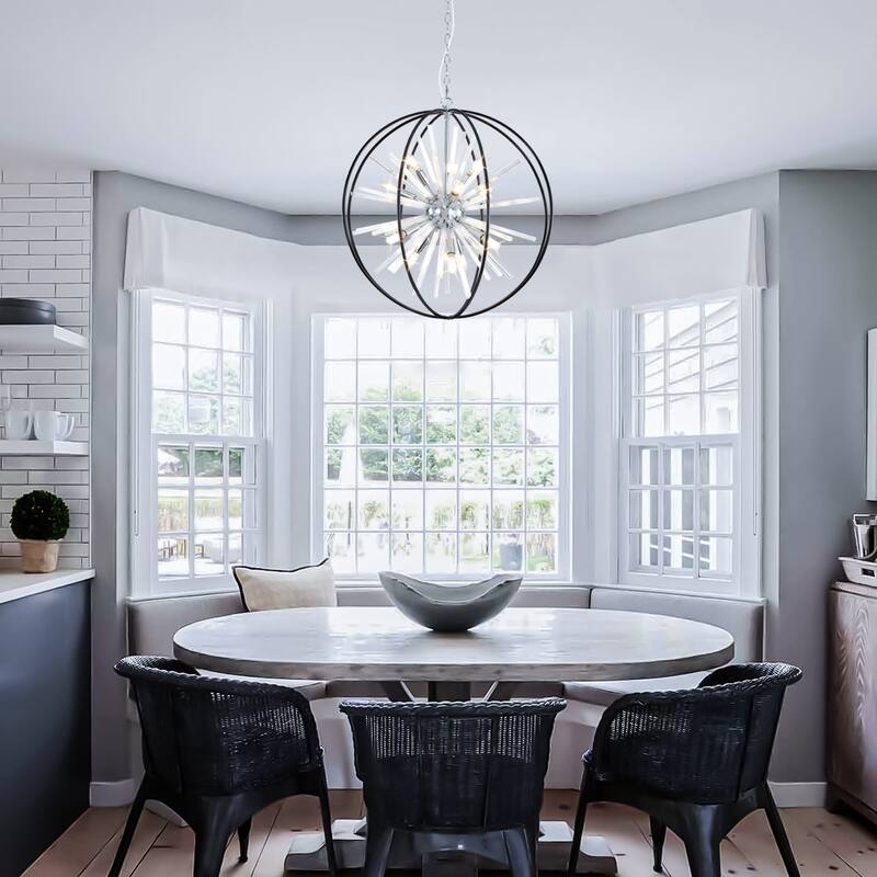 Modern Chandelier 27" 10-light Black and Silver Orb