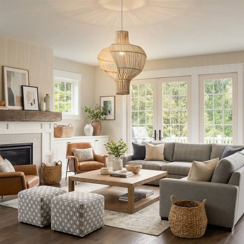 1-Light Coastal Style Creative Brown Hand-Woven Rattan Hanging Pendant Light - 15.74" W x 17.71" H