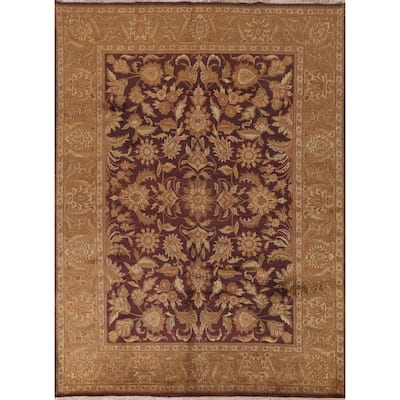 Floral Purple Agra Indian Area Rug Hand-Knotted Wool Carpet - 8'0"x 10'1"