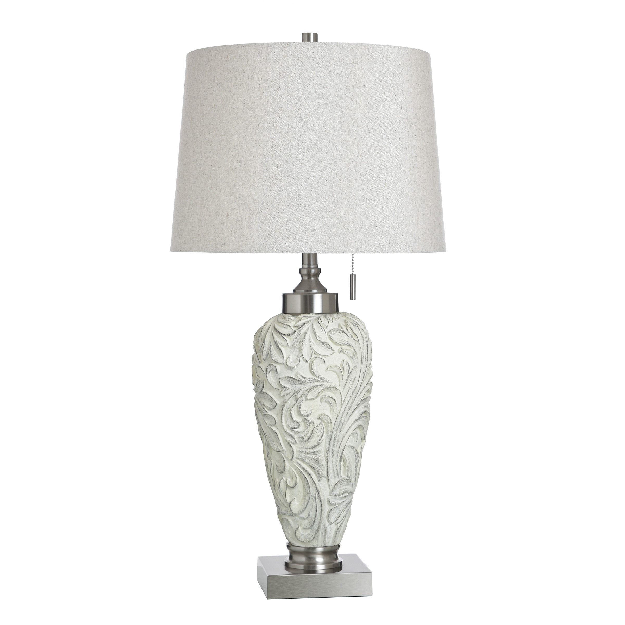 StyleCraft Poly & Steel Table Lamp - Hacot Silver - Beige Shade