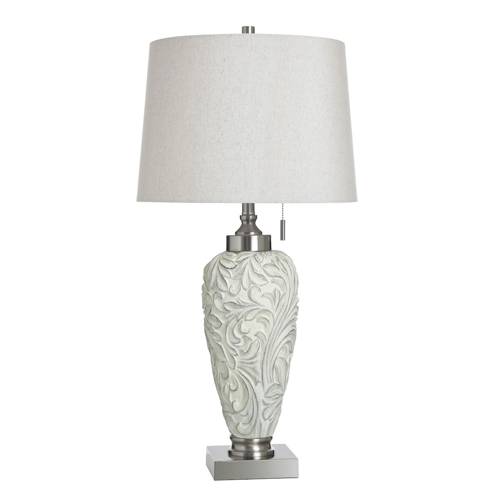 StyleCraft Poly & Steel Table Lamp - Hacot Silver - Beige Shade