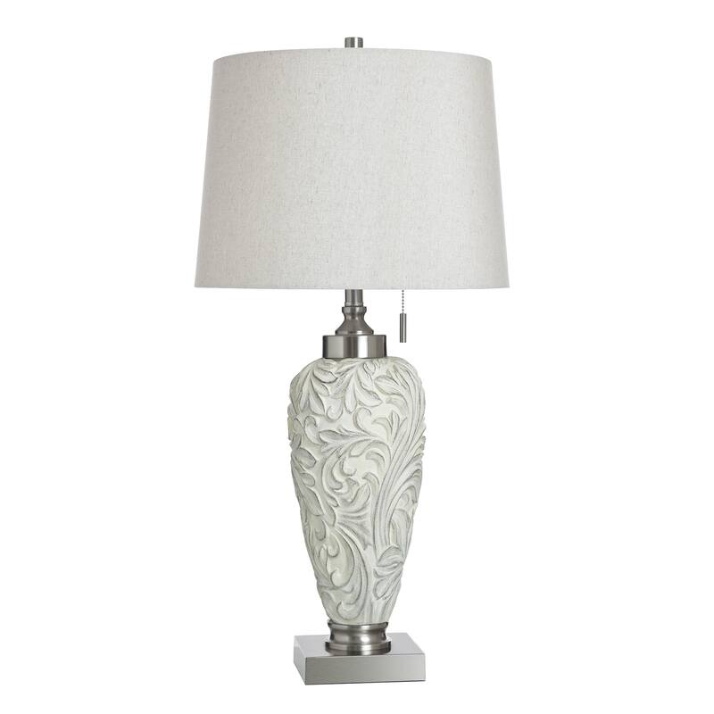 StyleCraft Poly & Steel Table Lamp - Hacot Silver - Beige Shade - Hacot Silver, Heathered Oatmeal