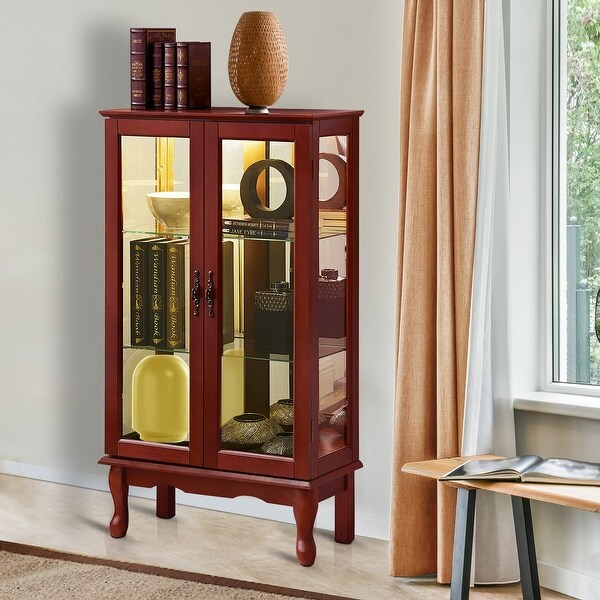 Curio Cabinet Lighted Curio Diapaly Cabinet with Adjustable Shelves and Mirrored Back Panel E26 light bulb not included Bed Bath Beyond 40817192