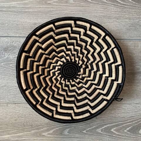 Handmade Woven Sisal Basket, Feathered Monochrome Pattern