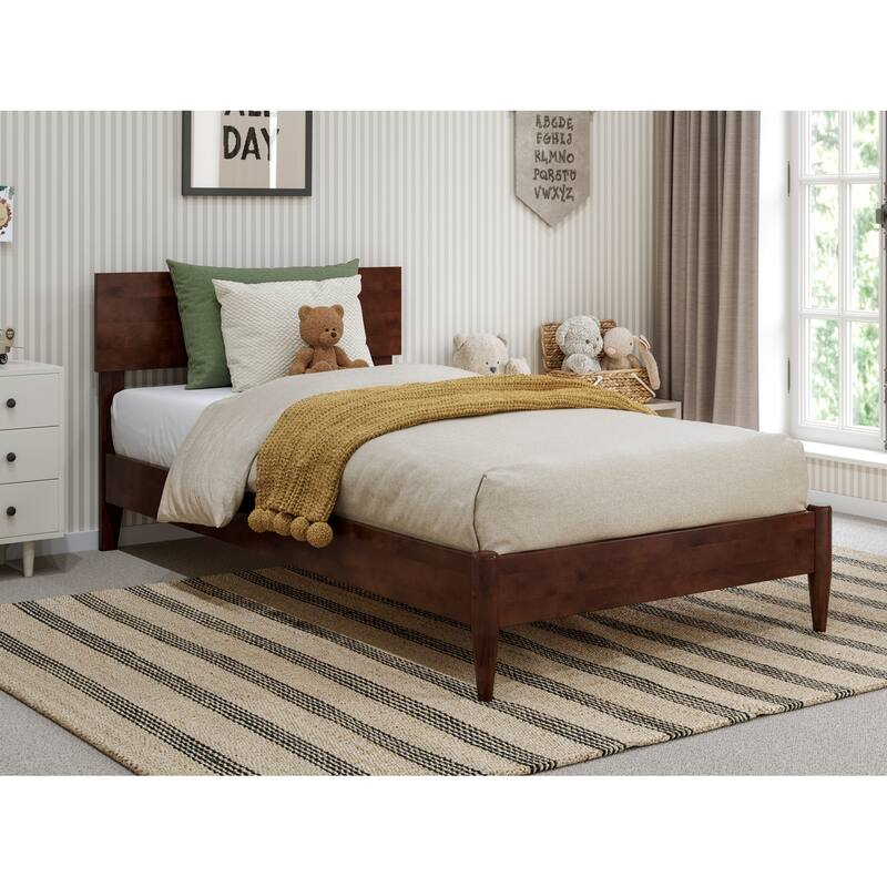 Aria Solid Wood Modern Low Profile Platform Bed - Walnut - Twin