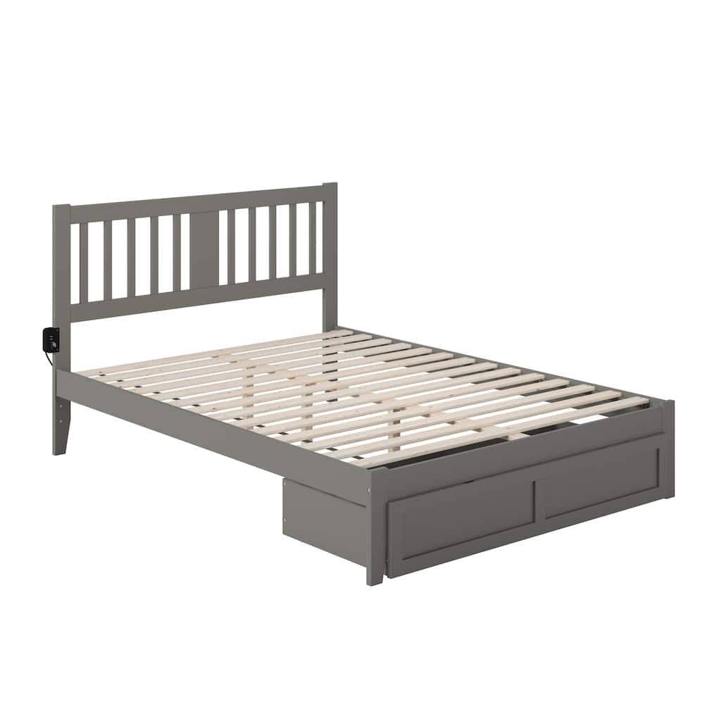 Bed with Foot Drawer & USB Charger - Grey - 80x60x38 - Storage Bed