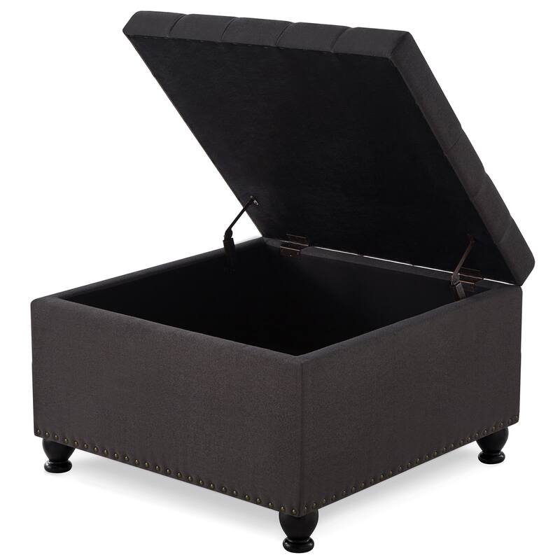 30"L Square Storage Ottoman Bench, Upholstered Tufted Button Storage Bench With Nails Trim