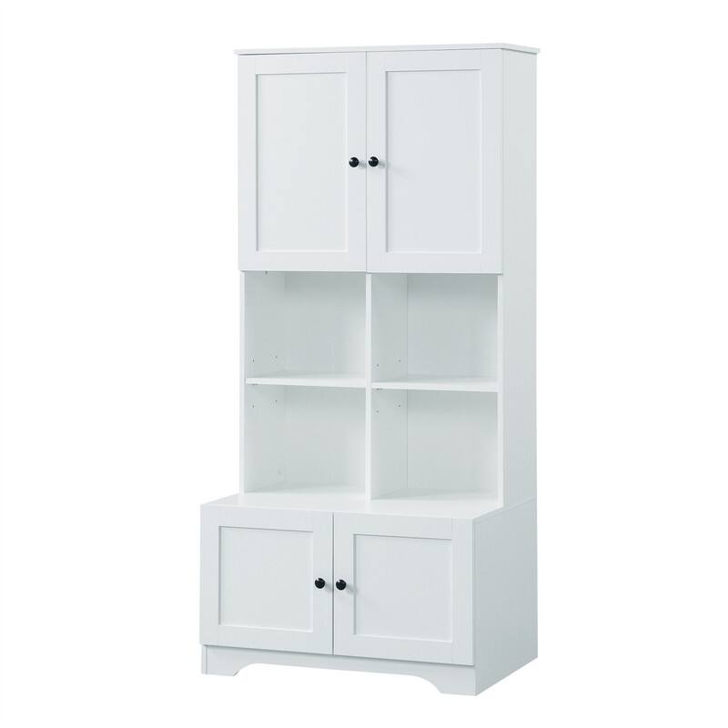 Tall Bathroom Storage Cabinet with 4 Doors, Freestanding Bathroom Storage Unit Floor Cabinet w/Adjustable Shelves & Open Storage