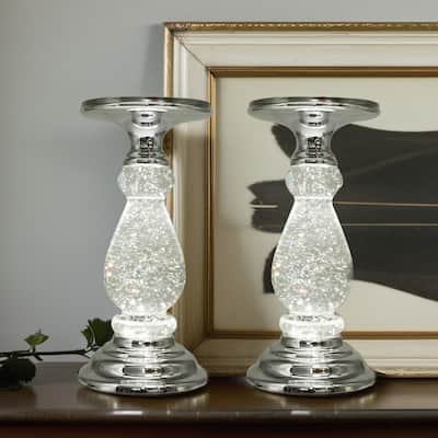 Swirling Glitter LED light-up pedestal candle holder with On/Off switch.(Set of 2)