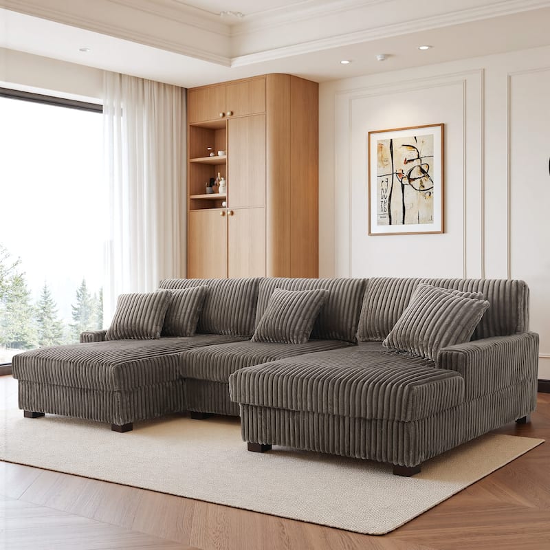 118.3" W U-Shape Plush Corduroy Upholstered Comfy Cloud Sectional Sofa