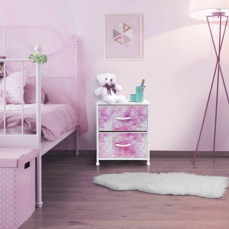 2 Drawer Bedside Nightstand End Table Bedroom Dresser, Pastel Colors