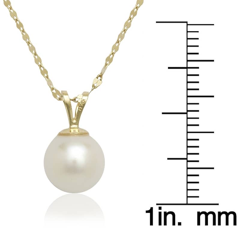 Curata 14K Yellow or White Gold 18" 8mm Large Freshwater Cultured Pearl Solitaire Necklace