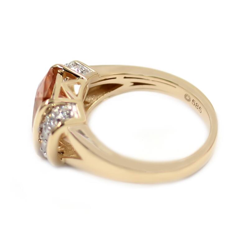 14K Yellow Gold 10X8mm Cushion Morganite, Diamond Ring For Women
