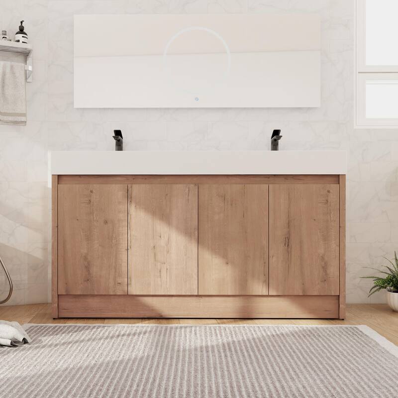 Beingnext 24"/30"/48"/60" Bathroom Vanity with Sink, Freestanding Bathroom Vanity with Soft Close Door - 59.1"W x 18.1"D x 35"H - Imitative Oak