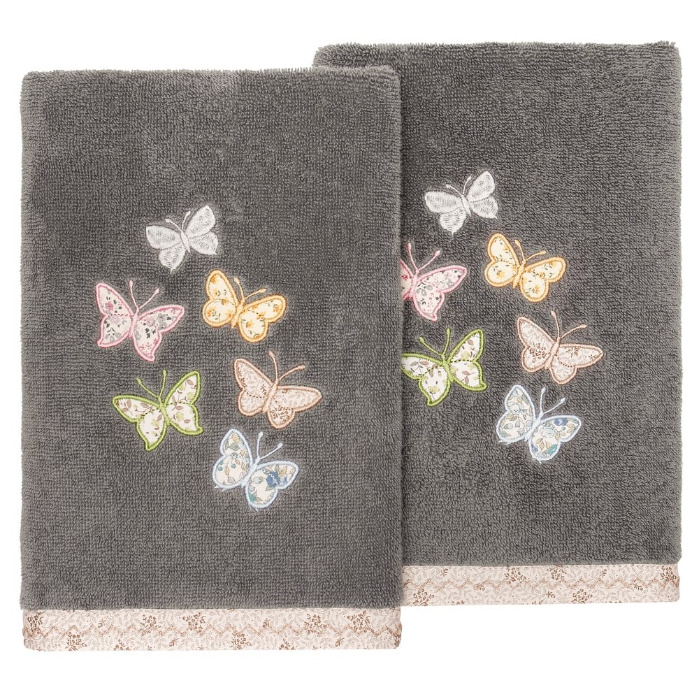 Authentic Hotel and Spa 100% Turkish Cotton Mariposa 2PC Embellished Hand Towel Set