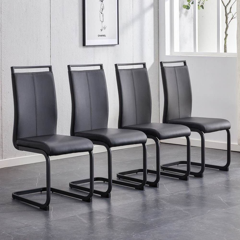 Modern PU Faux Leather High Back Dining Chairs with C-shaped Tube Chrome Metal Legs