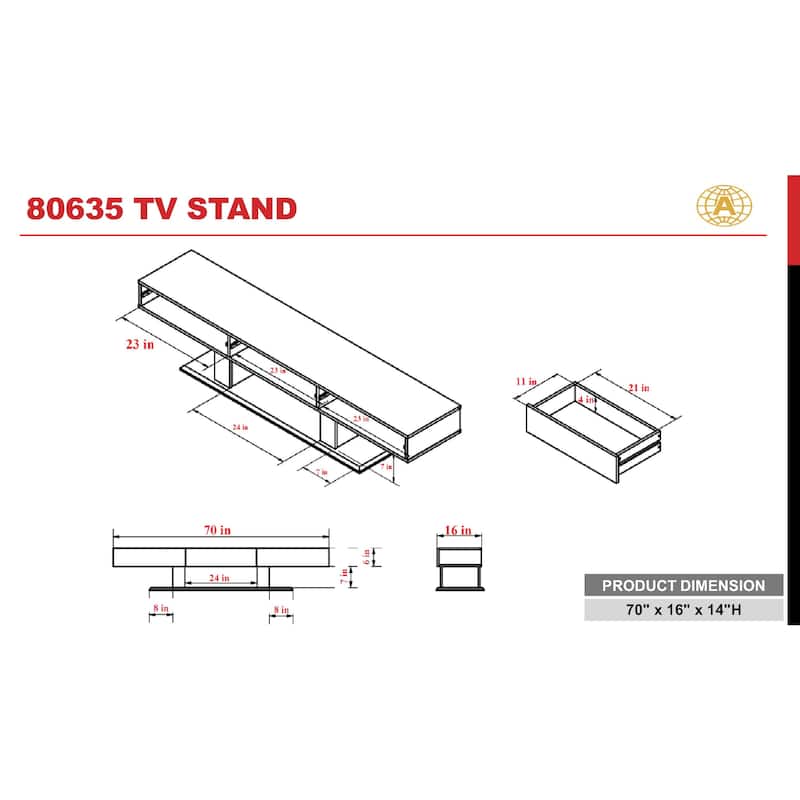 70" TV Stand with Three Drawers and Open Compartment for TVs Up to 50"