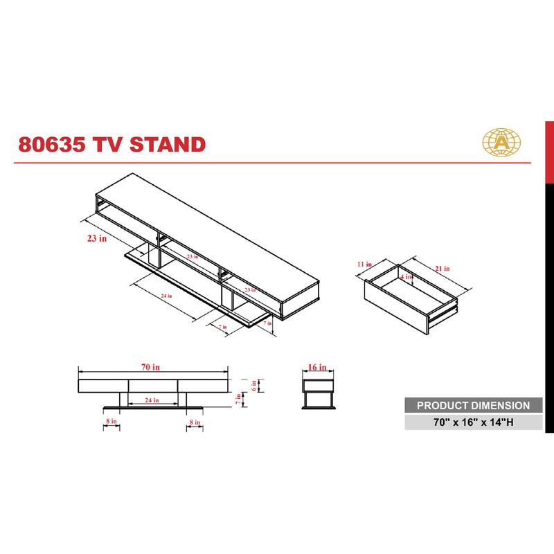 Modern 70 Black Veneer TV Console with Storage Drawers and Open Shelving, Perfect for Media Organization