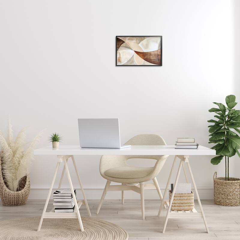 Stupell Curved Neutral Tones Abstraction Framed Giclee Art Design By LSR Creative Studio