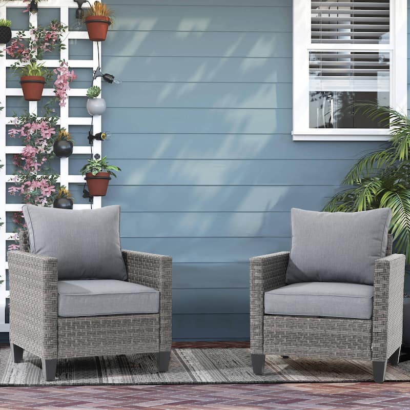 Patio 2 Pieces Wicker Single Chairs with Cushions - Grey