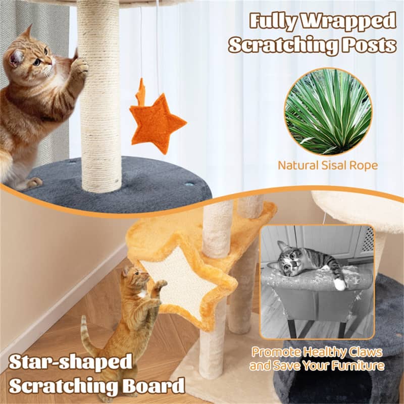 Cat Tree With Sisal Grab Post And Board - 24” x 16” x 50” (L x W x H)