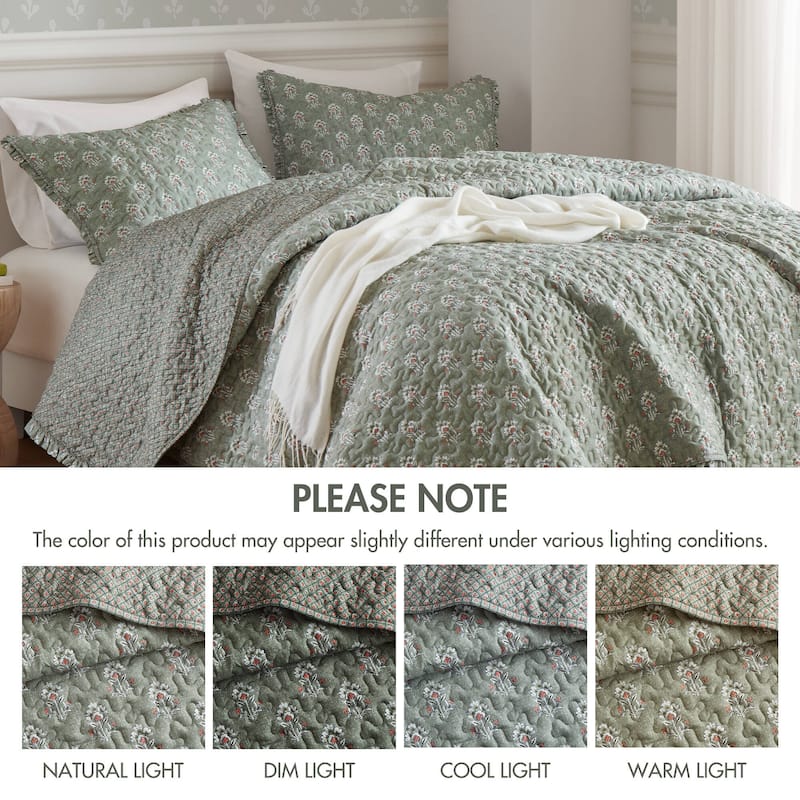 Madison ParK Linwood 3 Piece Ruffle Printed Quilt Set