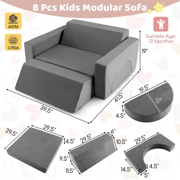 Costway Kids Modular Play Sofa 8 PCS with Detachable Cover for - See Details
