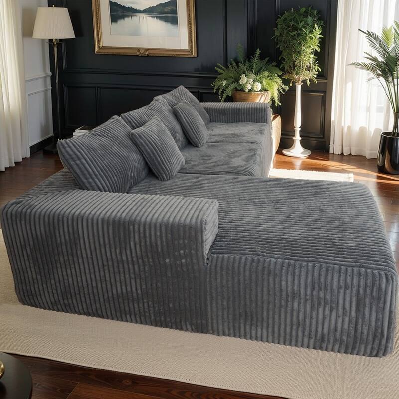 112.99" Modern L-shaped Modular Upholstered Sofa with Comfort Chaise